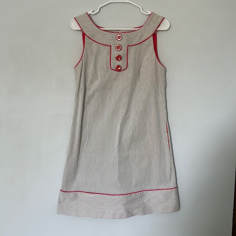 Maggy London Cream Shift Dress with Red Trim
